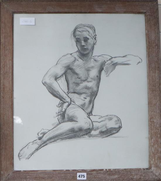 Modern British, charcoal, Study of a youth, stamped on reverse Rowley Gallery, 54 x 46cm